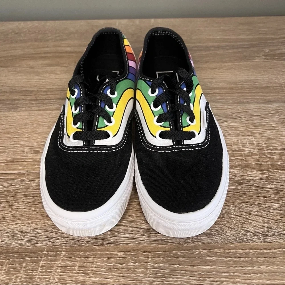 Vans Rainbow Stripe Sneakers Black | Size 4.5 Men, 6 Women’s | Classic Lace-Up